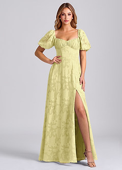 Azazie Mirian Bridesmaid Dresses Lemon Sorbet A-Line Sweetheart Neckline Floral Burnout Dress image5