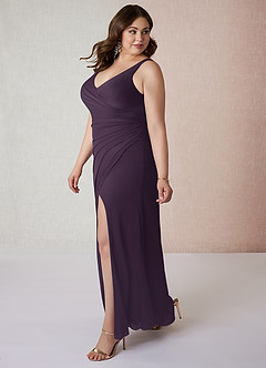 Azazie Leandra Bridesmaid Dresses Plum Mermaid V-Neck Pleated Mesh Dress image10