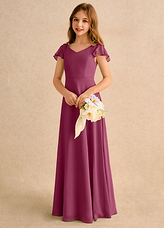 Azazie Nari Girls Formal Sukienki dla dziewczynek sypiących kwiaty Linia A z rękawami Szyfon Długość podłogi Sukienka image3