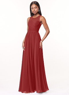 Azazie Nina Bridesmaid Dresses Rust A-Line Pleated Chiffon Dress image4