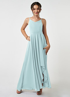 Azazie Collette Junior A-Linie Gestreift Chiffon Kleid Nebel image1
