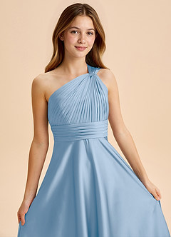 Azazie Charlize Junior Powder Blue A-Line Pleated Stretch Satin Dress image6