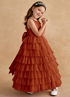 Azazie Twinkle Toes Flower Girl Dresses Paprika A-Line Bow Tulle Dress image3