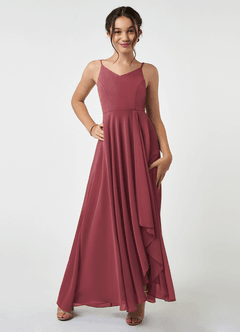 Azazie Collette Junior Merlot A-Line Ruched Chiffon Dress image1