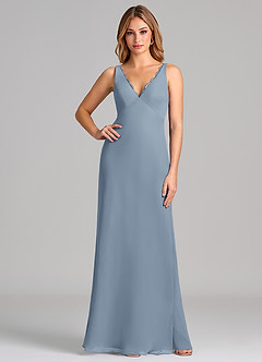 Azazie Tianna Final Sale Dusty Blue Sheath Chiffon Dress image1