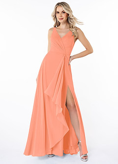 Azazie Calvi Robes de demoiselle d'honneur Robe Trapèze en Mousseline de soie Rayé Coucher De Soleil image4