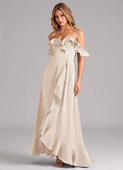 Azazie Lyra Bridesmaid Dresses White Alabaster A-Line Off the Shoulder Stretch Satin Convertible Dress image4