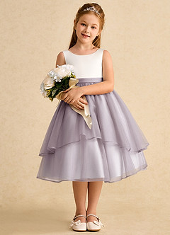 Azazie Rene vestidos de niña de las flores Vestido de Marfil Anochecer de Tul de Corte En A con Lazo image3