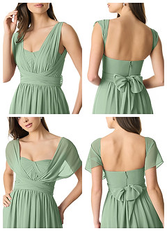 Azazie Olani Jurken voor bruidsmeisjes Converteerbaar Jurk van Chiffon met A-Lijn Off the Shoulder Matcha image9