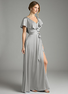 Azazie Lainey Bridesmaid Dresses Silver A-Line with Pockets Stretch Satin Dress image5