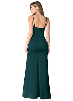 Azazie Linia Bridesmaid Dresses Pine Mermaid Pleated Stretch Satin Dress image2