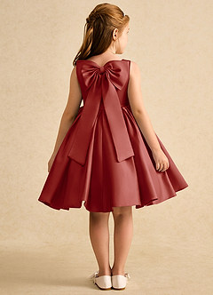 Azazie Jessie vestidos de niña de las flores Vestido de Terracota de Satin Mate de Corte En A con Lazo image1