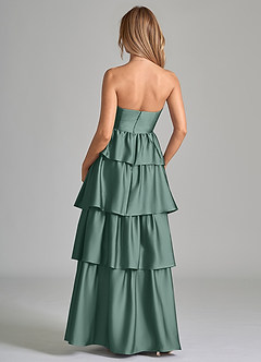 Azazie Faye Bridesmaid Dresses Eucalyptus A-Line Ruched Stretch Satin Dress image7