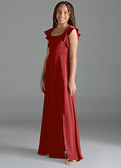 Azazie Bondi Junior Pomegranate A-Line Side Slit Stretch Satin Dress image4