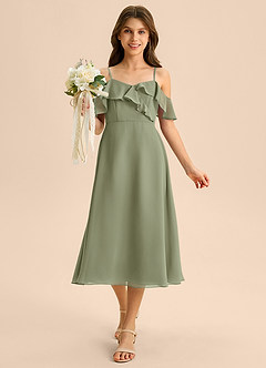 Azazie Kamilla Junior Klä av A-Line i Chiffong Av axeln image4