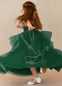 Azazie Sofia Flower Girl Dresses Dark Green A-Line Beaded Tulle Dress image2