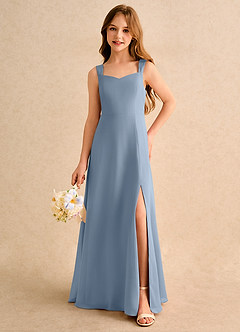 Azazie Makani Girls Formal Flower Girl Dresses Dusty Blue A-Line Sweetheart Neckline Chiffon Dress image5