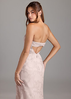 Azazie Leonis Vestidos de damas de honor Vestido de Rosa Rubor de Devorado Floral de Corte Recto Convertible con Sin tirantes image7