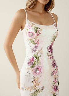 Clarapht White 3D Flower Sequin Embroidery Stretch Satin Prom Dress image9