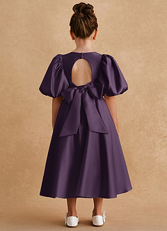 Azazie Sugarplum Robe Demoiselle D'honneur Fillette Robe Trapèze en Mat Satiné avec manches Prune image2