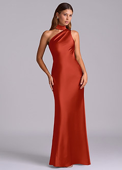 Azazie Seona Bridesmaid Dresses Rust Mermaid One Shoulder Stretch Satin Dress image7