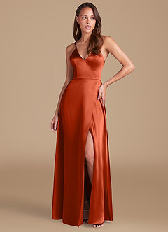 Azazie Maksim Final Sale Paprika A-Line Metallic Satin Dress image1