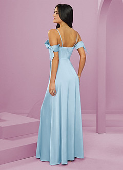 Barbie ♥ Azazie Vestidos de damas de honor Vestido de Azul Cielo de Satén Elástico de Corte en A con Vestidos sin tirantes image9