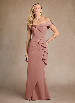 Azazie Laredo Mother of the Bride Dresses Dusty Rose Mermaid Off the Shoulder Stretch Crepe Dress image4