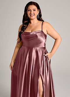Azazie Elle Bridesmaid Dresses Vintage Mauve A-Line with Pockets Metallic Satin Dress image12