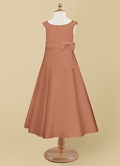 Azazie Lindy Flower Girl Dresses Bronzer A-Line Pleated Matte Satin Dress image10