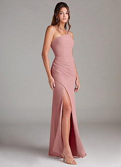 Azazie Eren Abiti da Damigella Abito Tubino in Chiffon Monospalla Rosa Polverosa image4