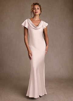 Azazie Shelby Final Sale Blushing Pink Mermaid Pleated Stretch Satin Dress image4