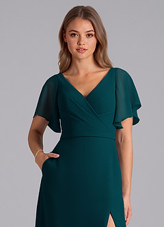 Azazie Ambrosia Robes de demoiselle d'honneur Robe Trapèze en Mousseline de soie Plissée Vert Pin image2