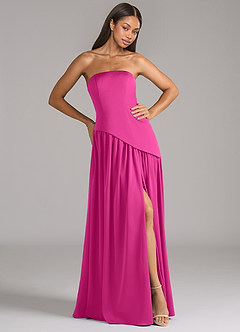 Azazie Adeline Robes de demoiselle d'honneur Robe Trapèze Convertible en Satin extensible Sans bretelle Fuchsia image4