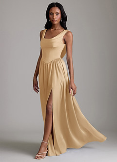 Azazie Novi Bridesmaid Dresses Gold A-Line with Pockets Stretch Satin Dress image6