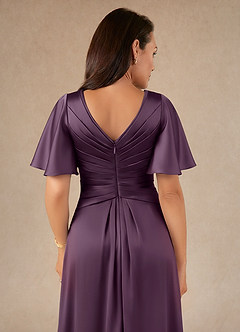 Azazie Emmeline Abiti per la Madre della Sposa Abito A-Line in Raso Elasticizzato Plissettato Prugna image4