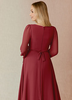 Azazie Leonia Bridesmaid Dresses Pomegranate A-Line Long Sleeve Chiffon Dress image7