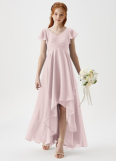 Azazie Caria Junior Blushing Pink A-Line Pleated Chiffon Dress image3