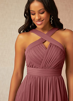 Azazie Hillian Bridesmaid Dresses Amethyst A-Line Halter Pleated Mesh Dress image5