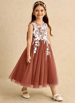 Azazie Sundae Vestidos de florista Vestido Castanho Aloirado de Renda de Vestido de baile image4