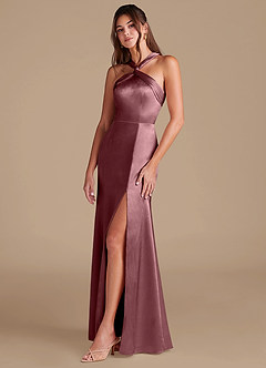 Azazie Rue Bridesmaid Dresses Vintage Mauve Sheath Pleated Metallic Satin Dress image5
