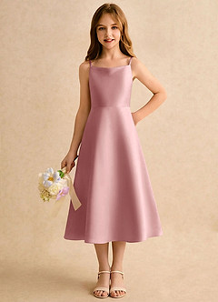 Azazie Jaella Girls Formal Blumenmädchenkleider A-Linie Plissee Matte Satin Kleid Altrosa image5