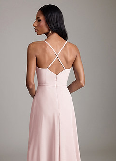 Azazie Naeem Vestidos de damas de honor Vestido de Rosa Rubor de Gasa de Corte en A con Cuello en V fruncido image7