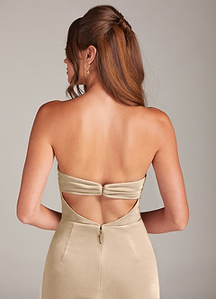 Azazie Leonis Final Sale Champagne Mermaid Strapless Velvet Dress image2