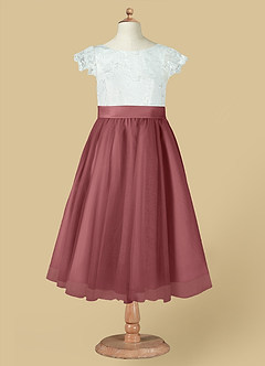 Azazie Vetty Flower Girl Dresses Ivory Amethyst A-Line Lace Tulle Dress image12