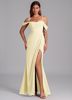 Azazie Johana Bridesmaid Dresses Lemon Sorbet Mermaid Off the Shoulder Chiffon Convertible Dress image4