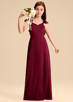 Azazie Everett Junior Vestido de Borgoña de Satén Elástico de Corte en A con Lazo image5