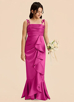 Azazie Ryan Junior Jurk van Stretch Satijn met Kolom Strik Fuchsia image3