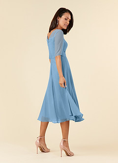 Azazie Naomi Mother of the Bride Dresses Steel Blue A-Line Boatneck Pleated Chiffon Dress image4