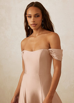 Christian Siriano Bridal for Azazie 1002 Bridesmaid Dresses English Rose A-Line Off the Shoulder Stretch Satin Convertible Dress image5